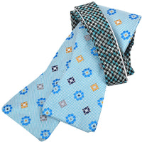 Medallion and Houndstooth Silk Jacquard Bow Tie in Aqua, Navy, Gold, and Black by Dion Neckwear