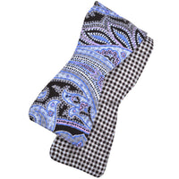 Paisley and Gingham Reversible Silk Panama Bow Tie in Black, Sky, and Lilac by Dion Neckwear