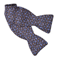 Graphite, Royal, and Taupe Teardrop Pine Silk Printed Panama Bow Tie by Dion Neckwear