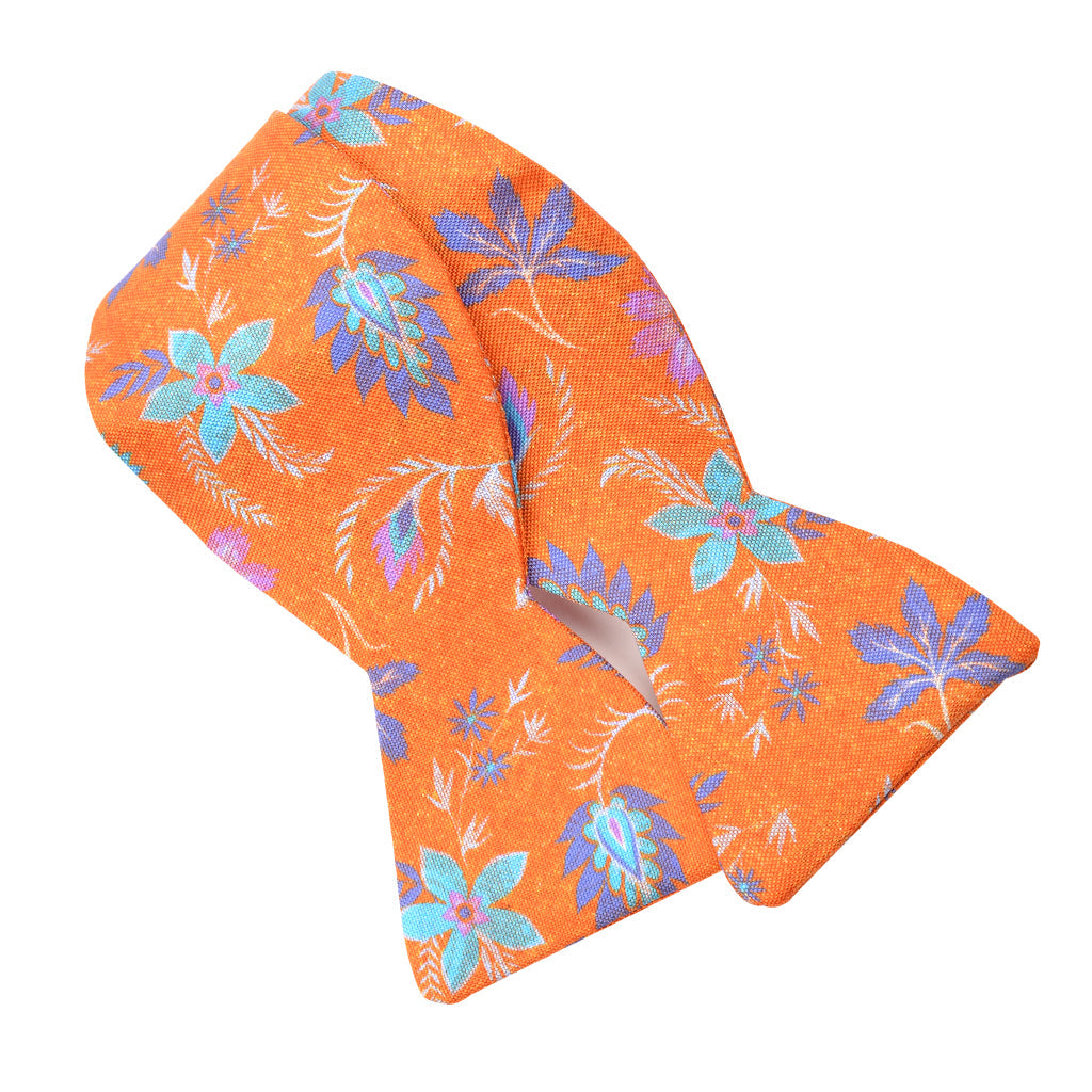 Orange, Teal, and Purple Floral Garden Silk Printed Panama Bow Tie by Dion Neckwear
