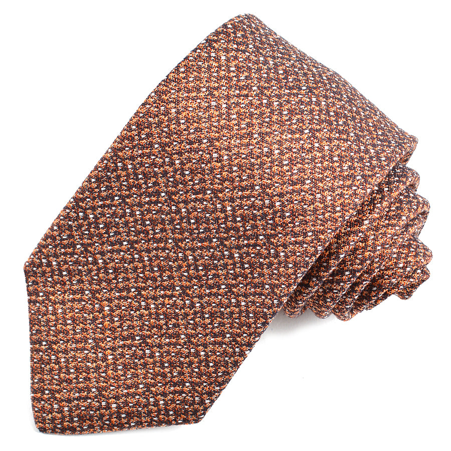 Rust, Orange, and White Woven Silk, Linen, and Cotton Jacquard Tie by Dion Neckwear