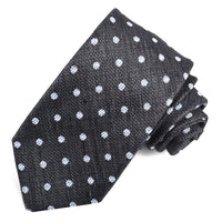 Black, Sky, and White Neat Dot Woven Silk, Linen, and Cotton Jacquard Tie by Dion Neckwear