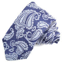 French Blue and Sky Paisley Silk, Linen, and Cotton Jacquard Tie by Dion Neckwear