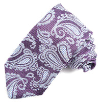 Purple and Sky Paisley Silk, Linen, and Cotton Jacquard Tie by Dion Neckwear
