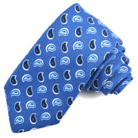 Blue, Navy, and Sky Tear Drop Paisley Printed Faille Silk and Cotton Tie by Dion Neckwear