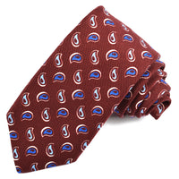 Wine, Royal, and Sky Tear Drop Paisley Printed Faille Silk and Cotton Tie by Dion Neckwear