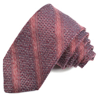 Wine and Navy Tonal Textured Stripe Silk, Linen, and Cotton Tie by Dion Neckwear