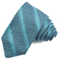 Teal and Navy Tonal Textured Stripe Silk, Linen, and Cotton Tie by Dion Neckwear