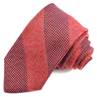 Red and Navy Tonal Textured Stripe Silk, Linen, and Cotton Tie by Dion Neckwear