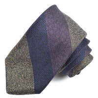 Purple, Navy, and Sand Thick Heather Tone Bar Stripe Silk, Wool, and Cotton Woven Tie by Dion Neckwear