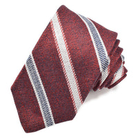 Wine, Black, and Latte Textured Bar Stripe Woven Silk, Cotton, and Linen Tie by Dion Neckwear