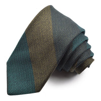 Tonal Green Mélange Chevron Bar Stripe Woven Cotton, Wool, & Silk Jacquard Tie by Dion Neckwear
