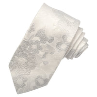 Luminescent White and Silver Metallic Lurex Tonal Floral Woven Silk Jacquard Tie by Dion Neckwear