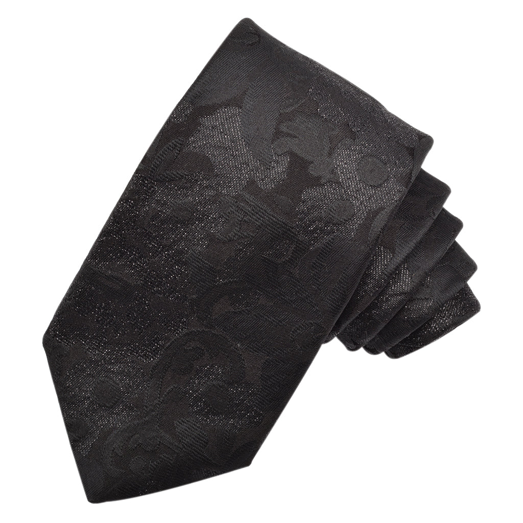 Onyx with Black Metallic Lurex Floral Woven Silk Jacquard Tie by Dion Neckwear