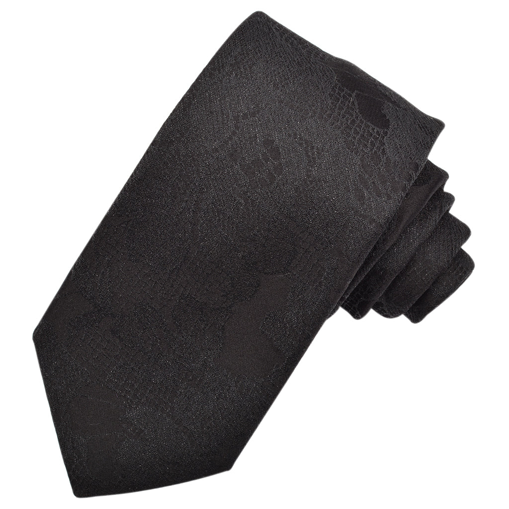 Graphite with Black Metallic Lurex Floral Woven Silk Jacquard Tie by Dion Neckwear