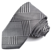 Black, Grey, and White Houndstooth Glencheck Woven Silk Jacquard Tie by Dion Neckwear