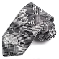 Black, Grey, and White Houndstooth Camouflage Woven Silk Jacquard Tie by Dion Neckwear