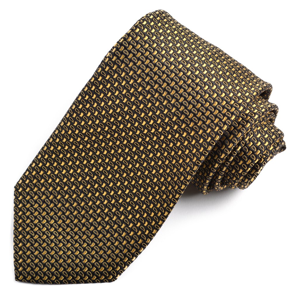 Black and Gold Micro Teardrop Woven Silk Jacquard Tie by Dion Neckwear