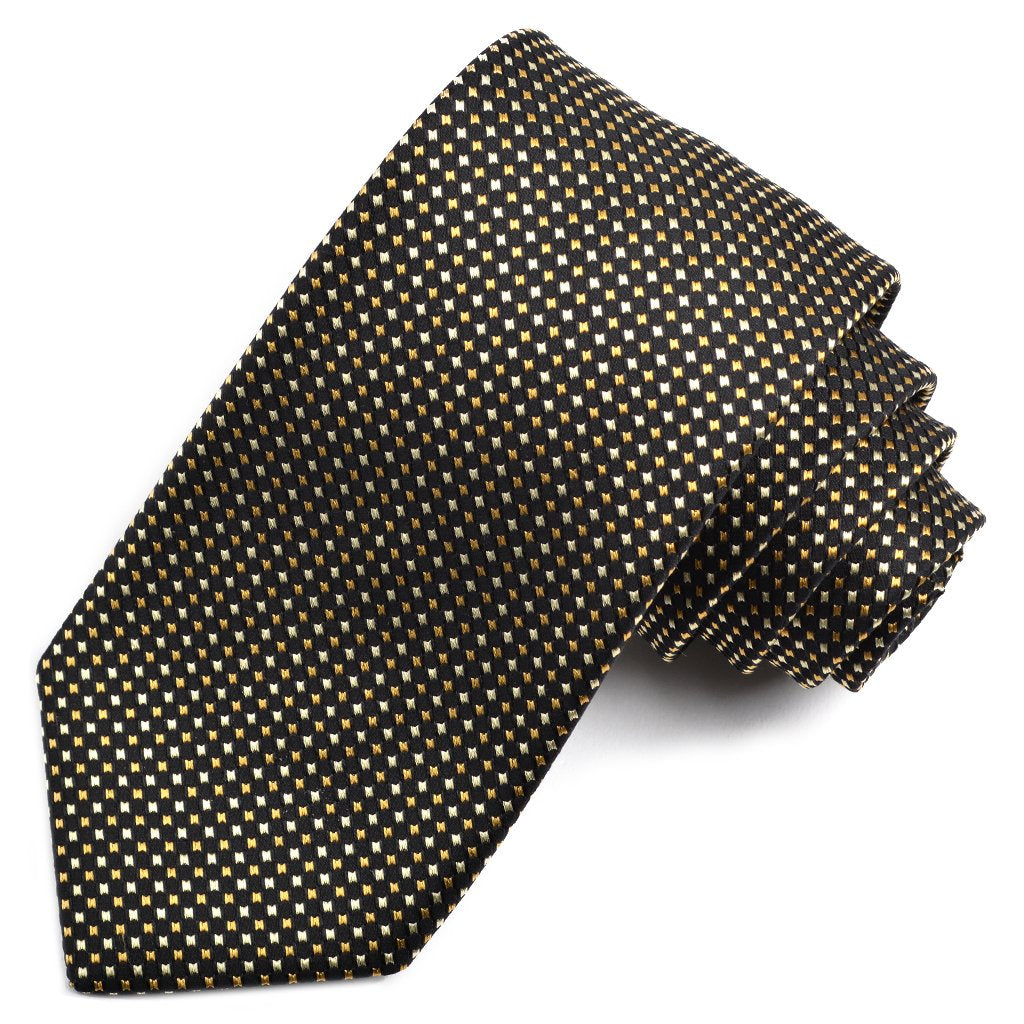 Black, Gold, and Light Gold Micro Neat Woven Silk Jacquard Tie by Dion Neckwear