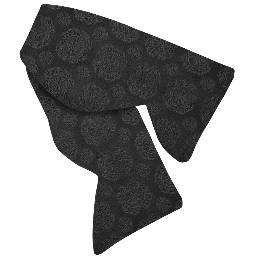 Black Medallion Silk Woven Jacquard Bow Tie in Choice of Styles (Regular and Long Length) by Dion Neckwear