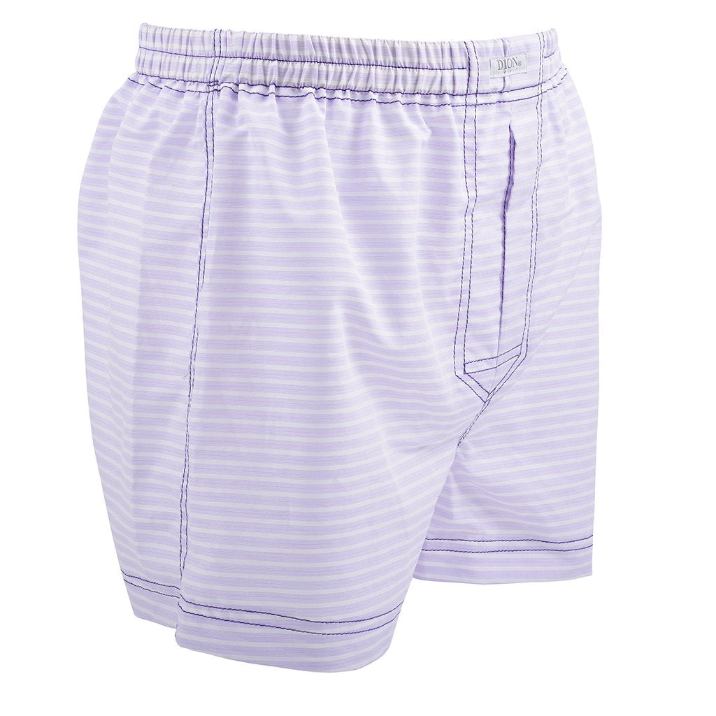 Horizontal Bar Stripe Cotton Jacquard Boxer Shorts in Lilac and Latte by Dion