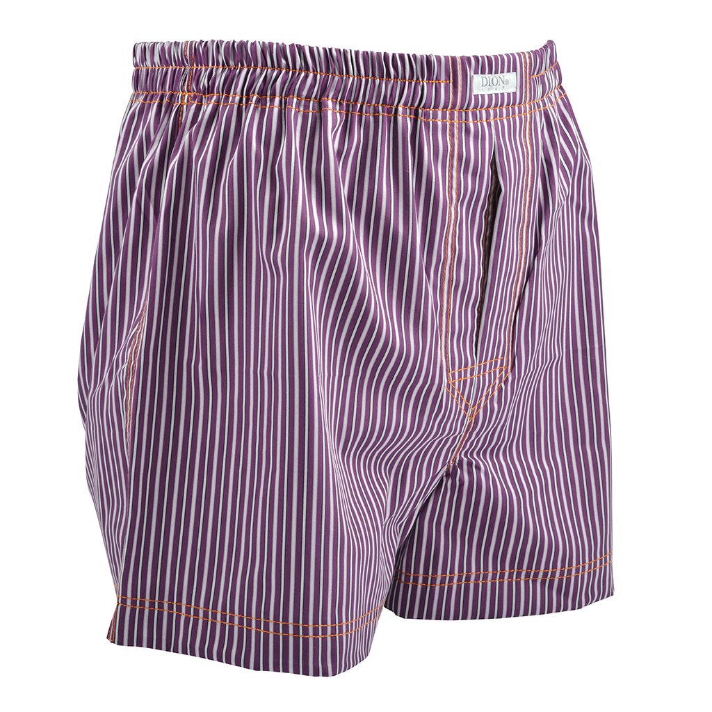 Bar Stripe Cotton Jacquard Boxer Shorts in Cranberry and Lilac by Dion