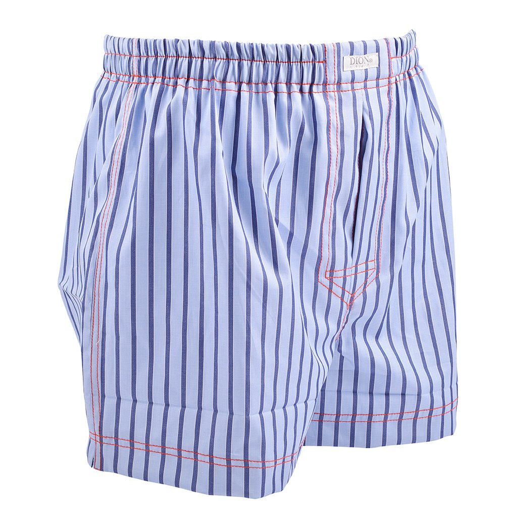 Bar Stripe Cotton Jacquard Boxer Shorts in Powder Blue and Navy by Dion