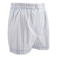 Bar Stripe Cotton Faille Jacquard Boxer Shorts in Sky Blue and Latte by Dion