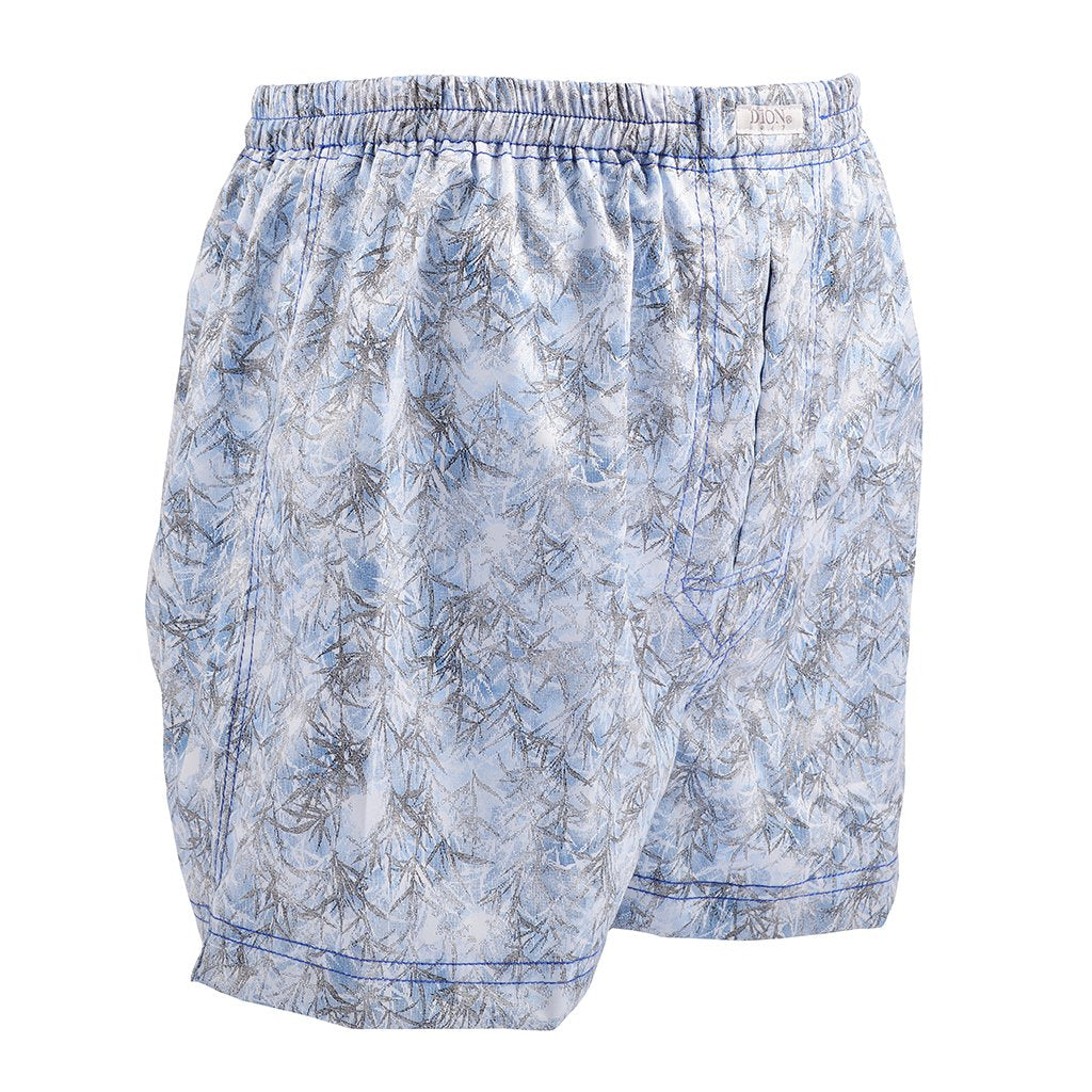 Abstract Floral Cotton Jacquard Boxer Shorts in French Blue and Graphite by Dion