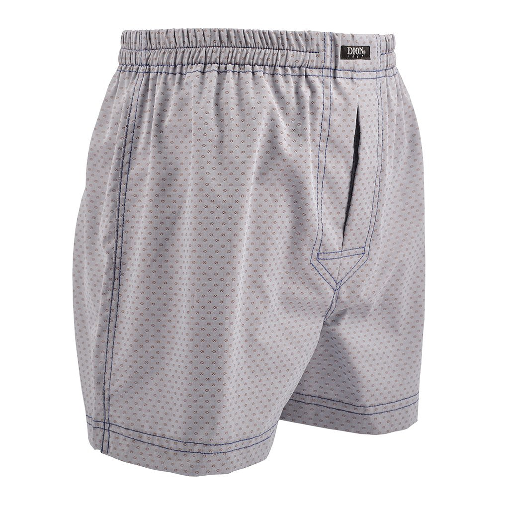 Neat Geometric Cotton Jacquard Boxer Shorts in Powder Blue and Tan by Dion