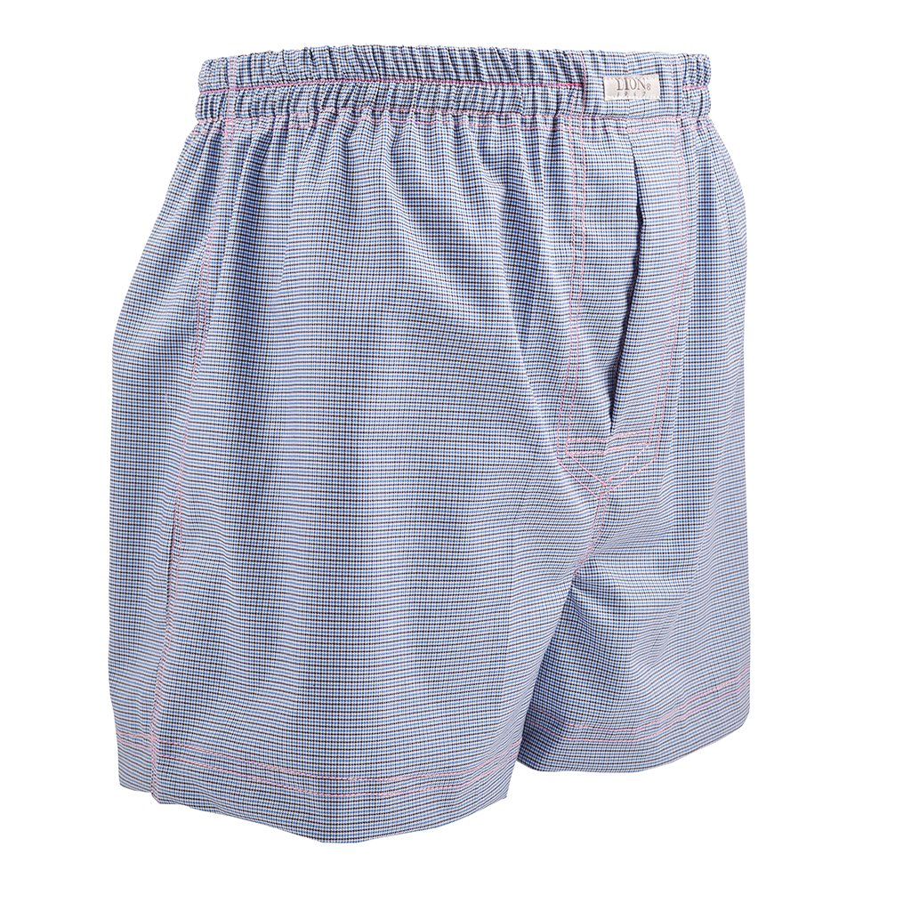 Micro Houndstooth Cotton Jacquard Boxer Shorts in Royal Blue and Navy by Dion