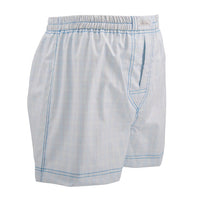 Fine Check Cotton Jacquard Boxer Shorts in Navy, Aqua, and Mint by Dion