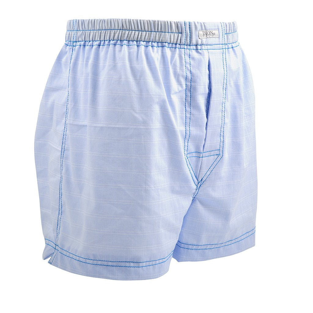 Fine Windowpane Check Cotton Jacquard Boxer Shorts in Powder Blue by Dion