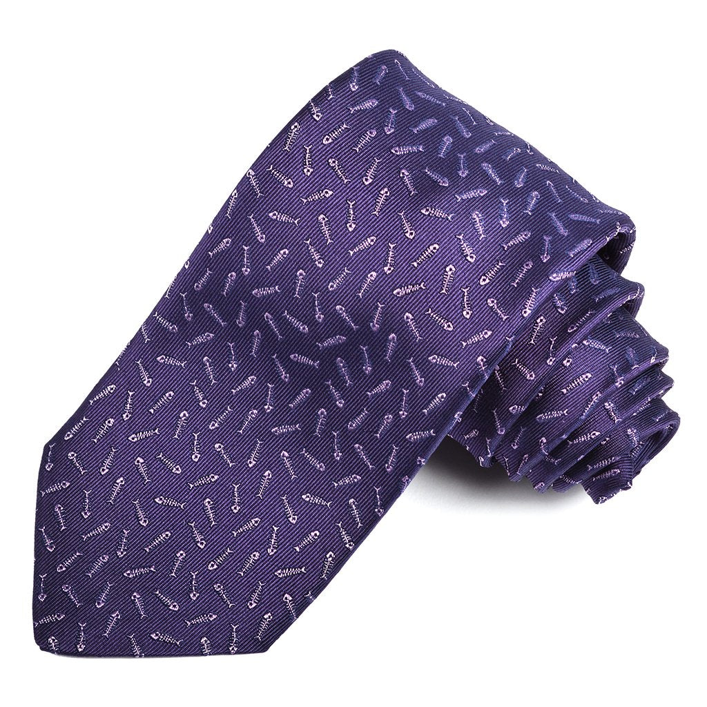 Purple and Lilac Fish Bone Woven Jacquard Silk Tie by Dion Neckwear