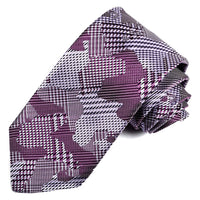 Purple, Lilac, and Silver Houndstooth Army Overprint Silk Tie by Dion Neckwear