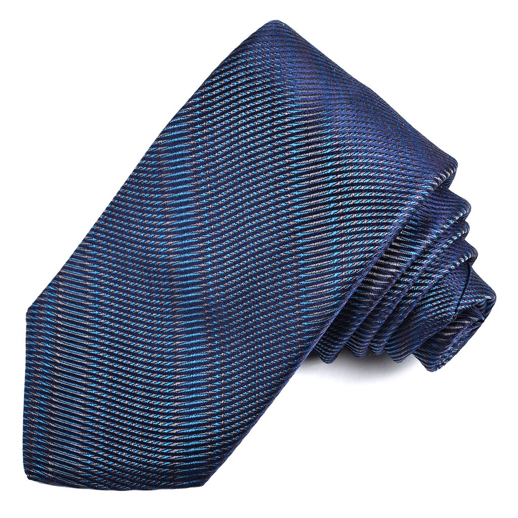 Navy, Teal, and Grey Wave Stripe Silk Tie by Dion Neckwear