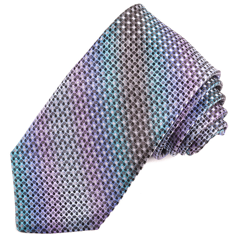 Grey, Silver, and Lilac Degrade Micro Dot Neat Woven Silk Jacquard Tie by Dion Neckwear