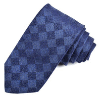 French Blue and Navy Tonal Block Silk and Cotton Jacquard Tie by Dion Neckwear