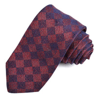 Burgundy and Navy Tonal Block Silk and Cotton Jacquard Tie by Dion Neckwear