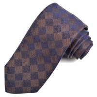 Brown and Navy Tonal Block Silk and Cotton Jacquard Tie by Dion Neckwear