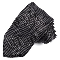 Black, Coal, and Grey Geometric Plaid Silk Jacquard Tie by Dion Neckwear