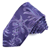 Purple, Navy, and Sky Floral Paisley Silk Jacquard Tie by Dion Neckwear
