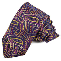 Navy, Eggplant, and Gold Floral Paisley Silk Jacquard Tie by Dion Neckwear
