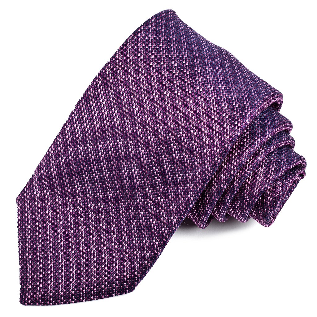 Berry, Navy, and Pink Pin Dot Stripe Silk Jacquard Tie by Dion Neckwear
