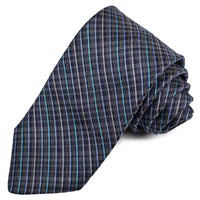 Navy, French Blue, and Teal Thin Plaid Woven Silk Jacquard Tie by Dion Neckwear