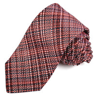 Navy, Burgundy, and Red Textured Plaid Woven Silk Jacquard Tie by Dion Neckwear