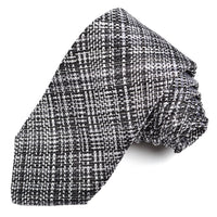 Black, Charcoal, and Latte Textured Plaid Woven Silk Jacquard Tie by Dion Neckwear