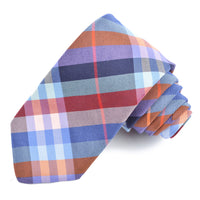 Navy Multi Tartan Plaid Cotton and Silk Woven Jacquard Tie by Dion Neckwear