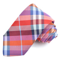 Red Multi Tartan Plaid Cotton and Silk Woven Jacquard Tie by Dion Neckwear