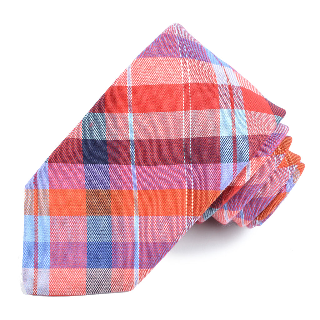 Red Multi Tartan Plaid Cotton and Silk Woven Jacquard Tie by Dion Neckwear